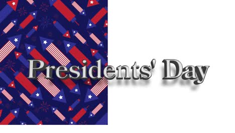 Texto-Del-Día-De-Los-Presidentes-Sobre-Múltiples-íconos-De-Fuegos-Artificiales-En-Un-Patrón-Transparente-Sobre-Fondo-Azul