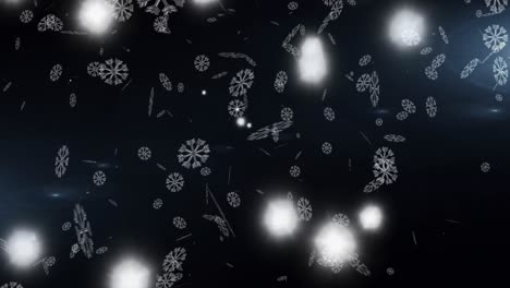 Animation-Von-Schneeflocken,-Die-Auf-Schwarzen-Hintergrund-Fallen