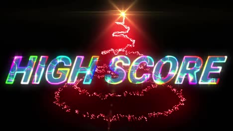 Animation-of-glowing-high-score-text-over-red-trail-of-light