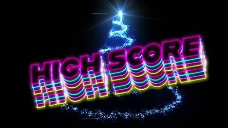 Animation-of-high-score-text-over-blue-trail-of-light
