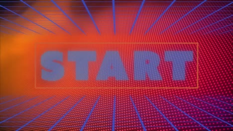 Animation-of-start-text-over-grid-on-colorful-background