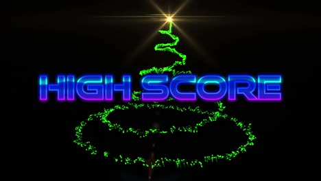 Animation-of-high-score-text-over-green-trail-of-light