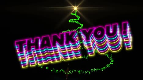 Animation-of-glowing-thank-you-text-over-green-trail-of-light-and-night-sky