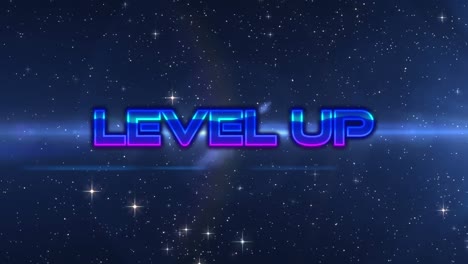 Animation-Von-Level-Up-Text-über-Sternen-Am-Nachthimmel
