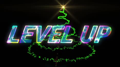 Animation-of-level-up-text-over-green-trail-of-light