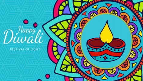 Animation-of-happy-diwali-text-and-candle-on-blue-background