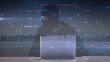 Animation-of-cyber-crime-text-over-hacker-in-balaclava