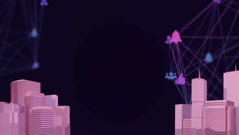 Animation-of-network-of-connections-and-icons-cityscape