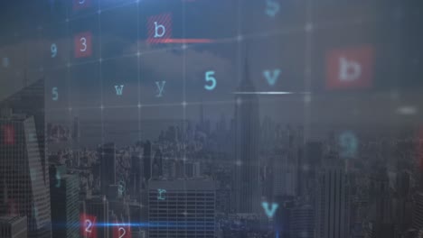 Animation-of-cyber-crime-text-over-cityscape