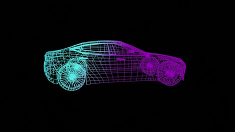 Animation-of-3d-car-drawing-spinning-on-black-background