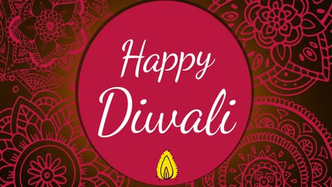 Animation-of-happy-diwali-text-and-candle-on-red-background