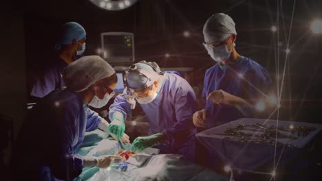 Animation-of-network-of-connections-over-over-surgeons-in-operating-theater