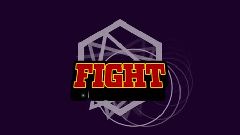 Animation-of-fight-text-over-moving-geometrical-shapes-on-dark-background