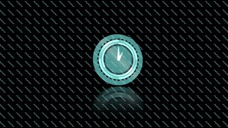 Animation-of-rotating-data-loading-clock-with-repeated-blue-wavy-line-on-black-background