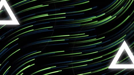 Animation-of-green-trails-over-white-geometrical-shapes-on-black-background