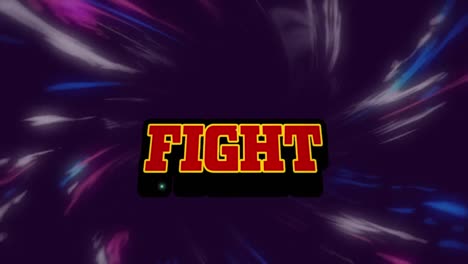 Animation-of-fight-text-over-colorful-moving-lights-on-dark-background