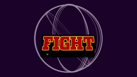Animation-of-fight-text-over-moving-circles-on-dark-background