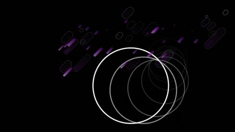 Animation-of-rotating-white-data-loading-rings-over-purple-light-trails-on-black-background