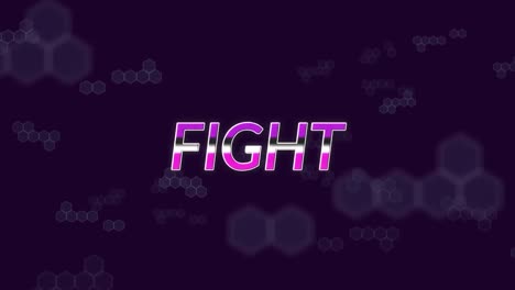 Animation-of-fight-text-over-moving-molecules-on-dark-background
