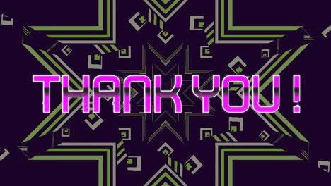 Animation-of-thank-you-text-over-moving-green-kaleidoscopic-shapes-on-dark-background