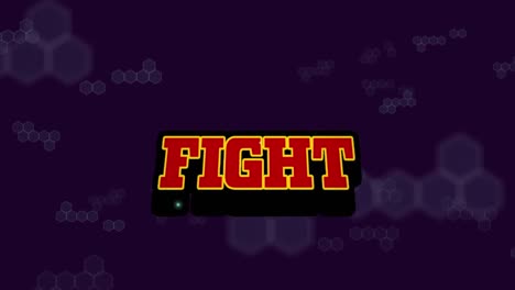Animation-of-fight-text-over-moving-molecules-on-dark-background