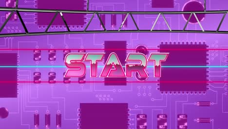 Animation-of-start-in-pink-metallic-letters-over-computer-circuit-board-on-pink-background