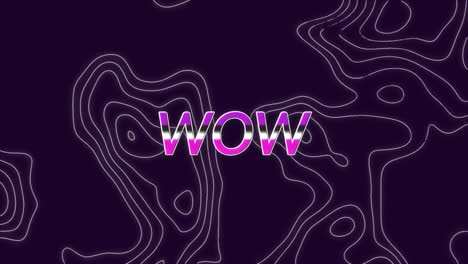 Animation-of-wow-text-over-moving-white-lines-on-dark-background
