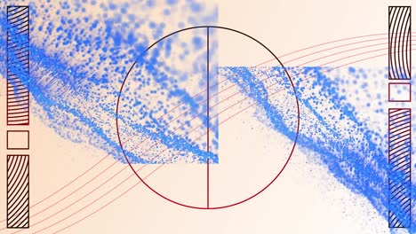 Animation-of-geometrical-shapes-over-blue-wave-on-geometrical-background