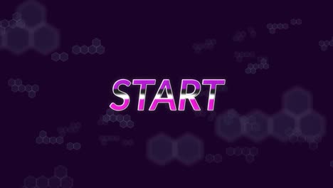 Animation-of-start-text-over-moving-molecules-on-dark-background