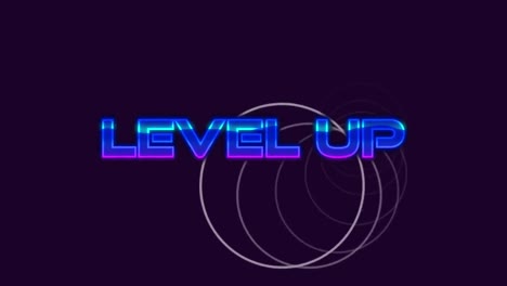 Animation-of-level-up-text-over-moving-circles-on-dark-background