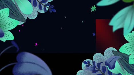 Animation-Blauer-Pflanzen-über-Sich-Bewegenden-Sternen