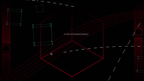 Animation-Der-Datenverarbeitung-über-Geometrische-Formen-Auf-Schwarzem-Hintergrund