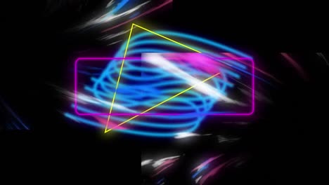 Animation-of-colorful-neon-shapes-on-dark-background