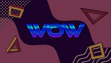 Animation-of-wow-text-over-moving-colorful-geometrical-graphics-on-dark-background