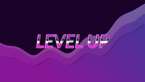 Animation-Von-Level-Up-Text-über-Einer-Sich-Bewegenden-Violetten-Welle-Auf-Dunklem-Hintergrund