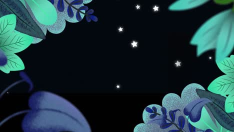 Animation-of-blue-plants-over-moving-stars