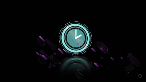Animation-of-purple-light-trails-with-data-loading-clock-on-black-background