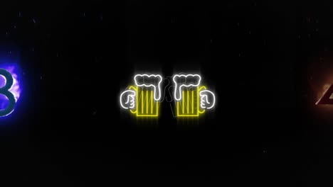 Animation-of-neon-glass-with-beer-and-burning-numbers-on-black-background