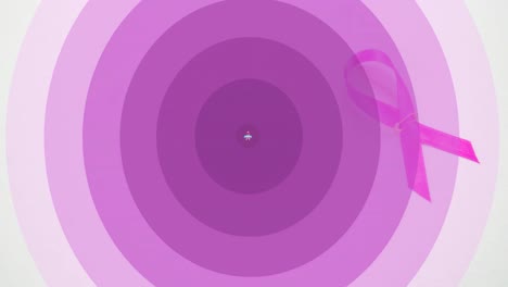Animation-of-breast-cancer-awareness-and-pink-ribbon-over-moving-purple-circles