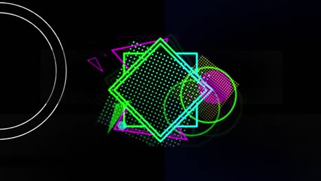 Animation-Neongeometrischer-Und-Abstrakter-Formen-Auf-Schwarzem-Hintergrund