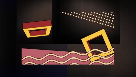 Animation-Rotierender-Quadrate-Und-Wellen-Auf-Schwarzem-Hintergrund