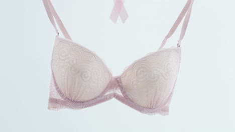 Animation-of-bra-and-ribbon-hanging-on-wire-on-white-background