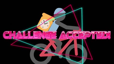 Animation-of-challenge-accept-text-over-cyclist-black-background