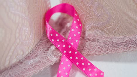 Animation-of-pink-ribbon-and-bra-on-white-background
