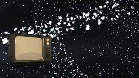 Animation-of-retro-tv-over-glowing-spots-of-light