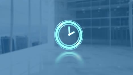 Animation-of-moving-clock-over-office-in-background