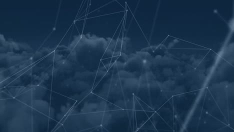 Animation-Eines-Netzwerks-Von-Verbindungen-über-Wolken-Im-Hintergrund