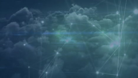 Animation-of-network-of-connections-over-clouds-in-background