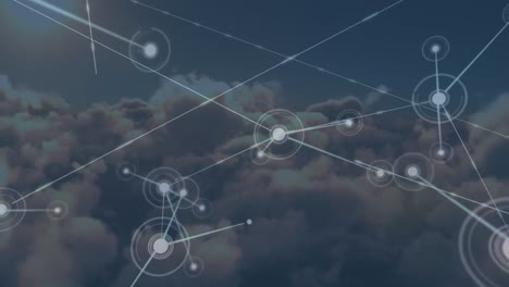 Animation-Eines-Netzwerks-Von-Verbindungen-über-Wolken-Im-Hintergrund