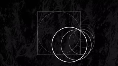 Circular-geometrical-shape-against-abstract-geometrical-shapes-on-black-background
